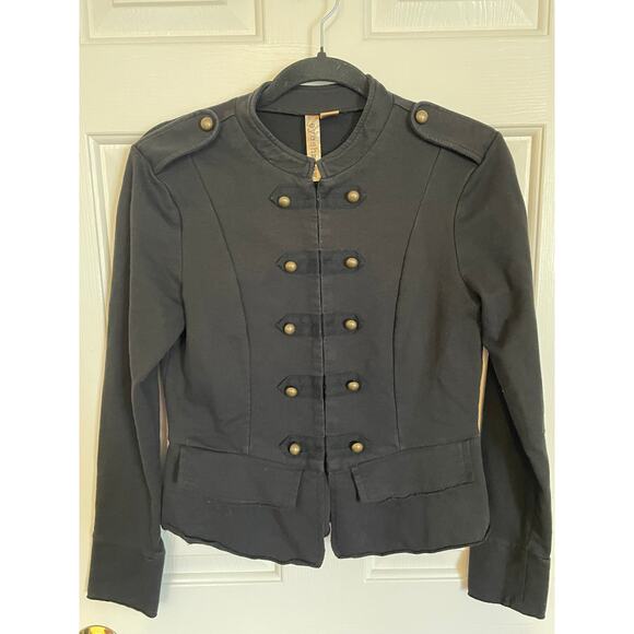 Eyeshadow Women Large Jacket Gold/Bronze Button Close Long Sleeve Military Gray - Picture 2 of 10